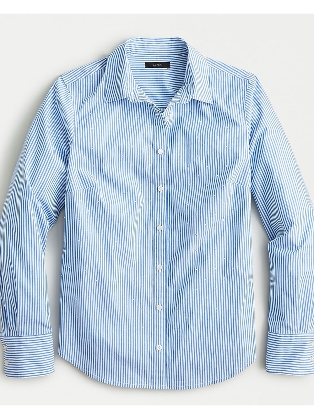 J. Crew | Gemstone embellished perfect poplin shirt in stripe